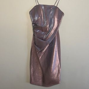 Theia strapless light purple metallic dress 0